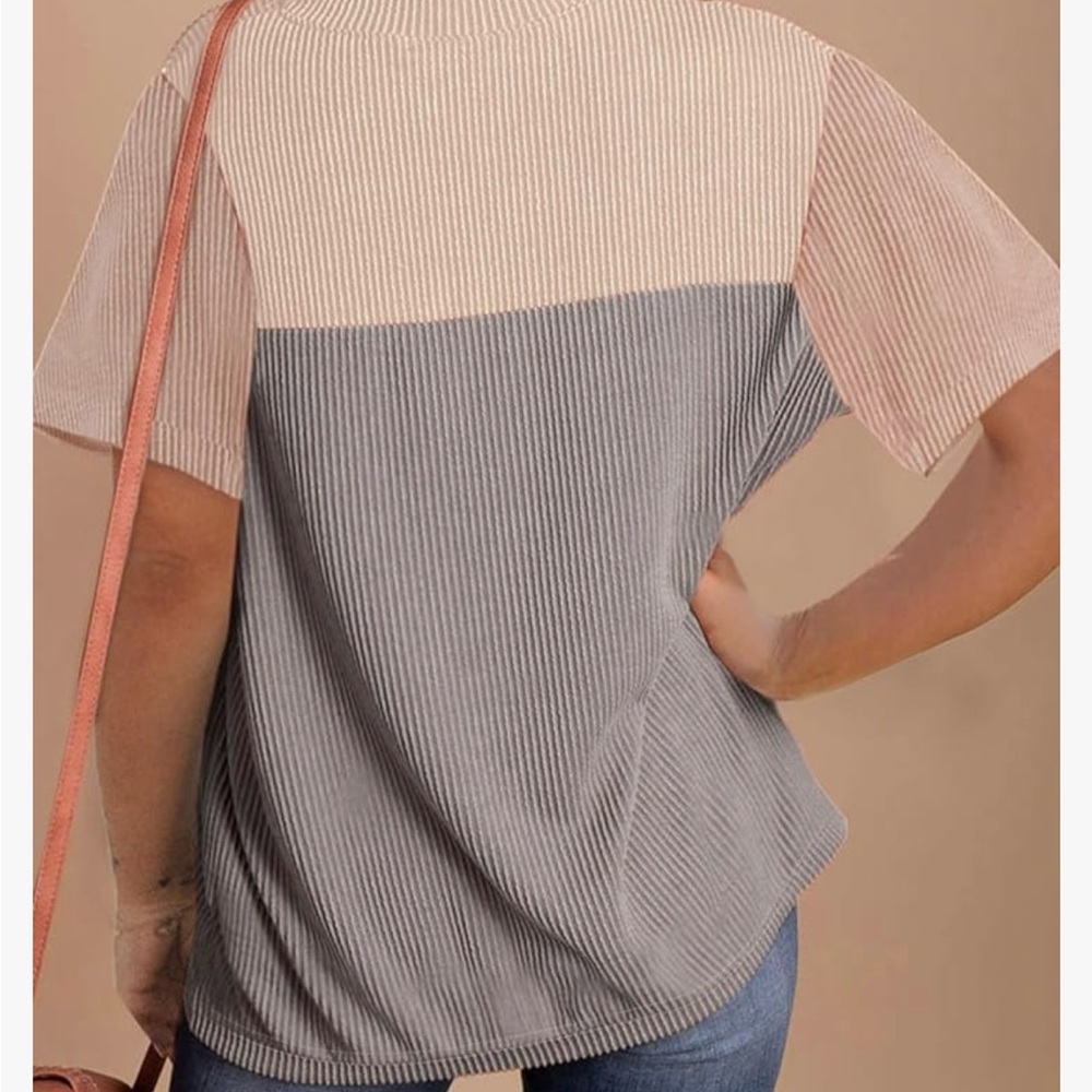 Colorblock Ribbed blouse, size Large - Picture 3 of 9